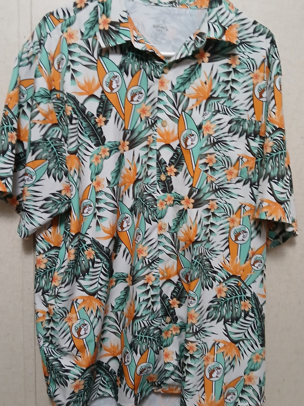Men's Floral Surf Print Short-Sleeve Button-Down Shirt - White/Green/Orange